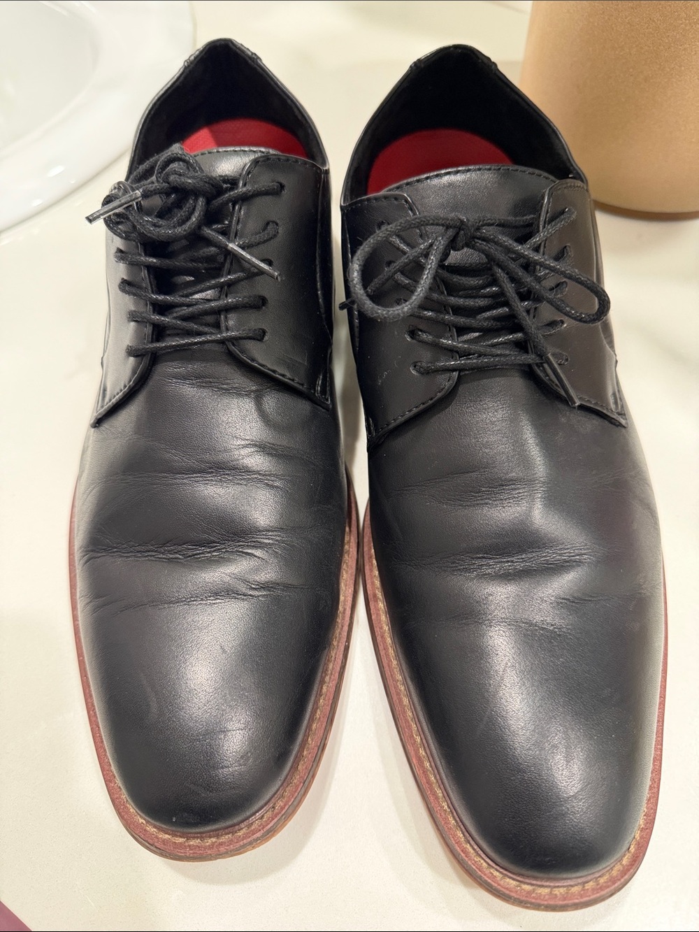 Stacy Adams Black Leather Derby Shoes with Brown Trim